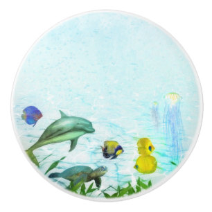Bouton De Porte En Céramique Animaux de mer Plage Aquarelle Sur mesure