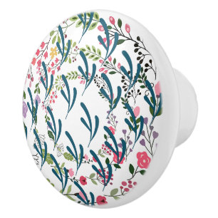 Bouton De Porte En Céramique Anneau Floral de Printemps + Tirette en Céramique