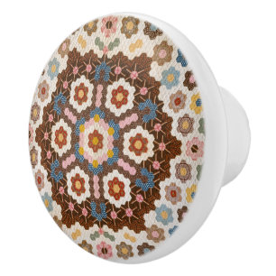 Bouton De Porte En Céramique Antique Motif de courtepointe en peigne de miel - 