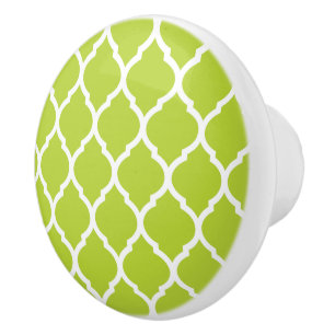 Bouton De Porte En Céramique Apple Green Quatrefoil Marocain
