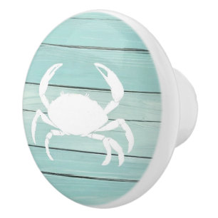 Bouton De Porte En Céramique Aqua Blue Crab Faux Wood Nautical Drawer knower