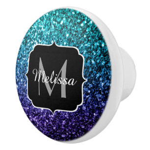 Bouton De Porte En Céramique Aqua blue Ombre fausse parties scintillant scintil