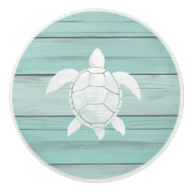 Aqua Blue Sea Turtle Faux Wood Drawer knower