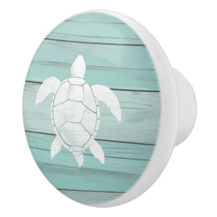 Bouton De Porte En Céramique Aqua Blue Sea Turtle Faux Wood Drawer knower
