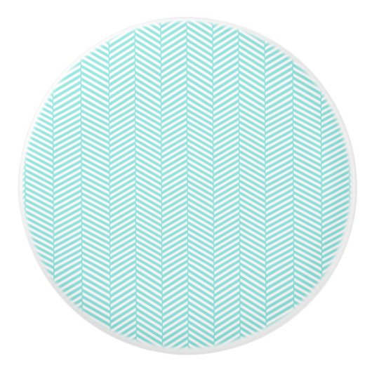 Bouton De Porte En Céramique Aqua Blue Turquoise Turquoise blanc Chevron (Devant)
