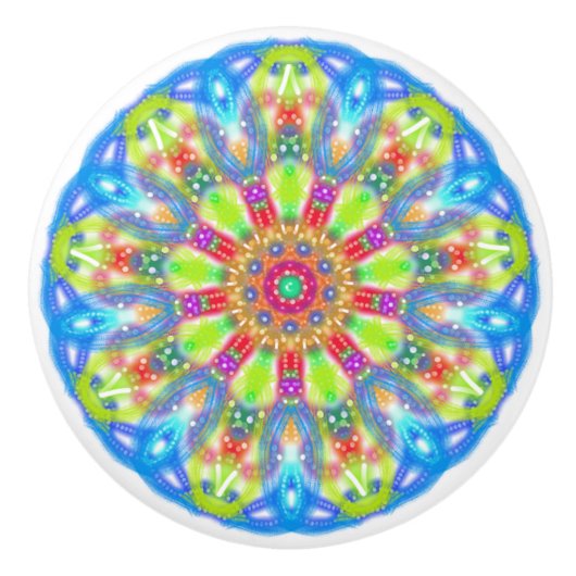 Bouton De Porte En Céramique Aqua Lime Mandala Boho (Devant)