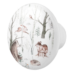 Bouton De Porte En Céramique Aquarelle Animaux forestiers