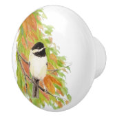 Bouton De Porte En Céramique Aquarelle Automne Automne Orange Green Chickadee B (Droite)