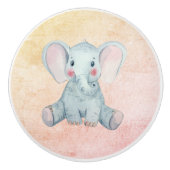 Bouton De Porte En Céramique Aquarelle Bébé Eléphant Texté (Devant)
