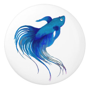 Bouton De Porte En Céramique Aquarelle bleu Betta Fish