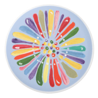 Bouton De Porte En Céramique Aquarelle bleu pâle Fleur multicolore