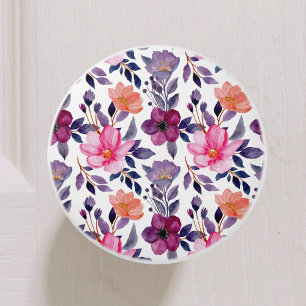 Bouton De Porte En Céramique Aquarelle botanique florale mignonne