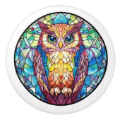Bouton De Porte En Céramique Aquarelle Chouette en verre (Devant)
