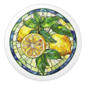 Bouton De Porte En Céramique Aquarelle Citrons Vitré Jaune Vert Bleu (Devant)