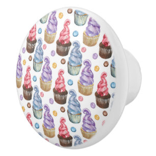 Bouton De Porte En Céramique Aquarelle cupcakes colorés