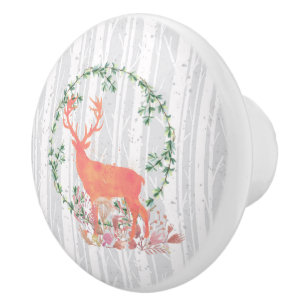 Bouton De Porte En Céramique Aquarelle de la couronne de rennes rustiques