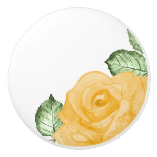 Bouton De Porte En Céramique Aquarelle de rose jaune, floral rustique chic de c