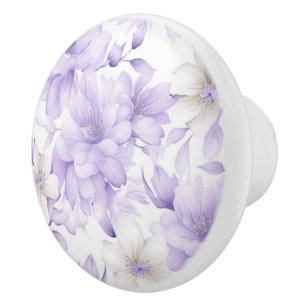 Bouton De Porte En Céramique Aquarelle délicate Fleurs violettes