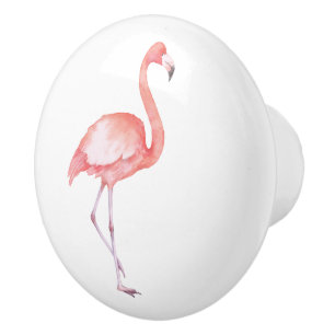 Bouton De Porte En Céramique Aquarelle Flamant rose rose