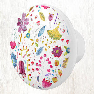 Bouton De Porte En Céramique Aquarelle fleur sauvage moderne