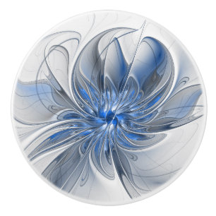 Bouton De Porte En Céramique Aquarelle gris bleu Abstrait Fractal Art Flower