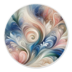 Bouton De Porte En Céramique Aquarelle Imaginaire Floral Pastel Bleu & Crème