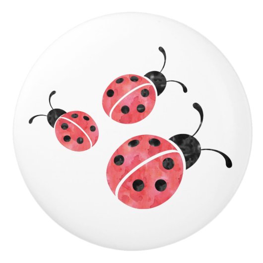 Bouton De Porte En Céramique Aquarelle Ladybug Ceramic Knows (Devant)