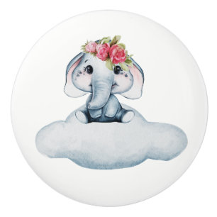 Bouton De Porte En Céramique Aquarelle mignonne bébé éléphant