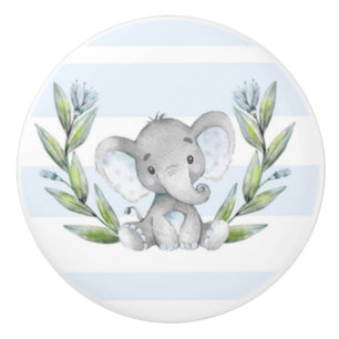 Bouton De Porte En Céramique Aquarelle mignonne éléphant garçon