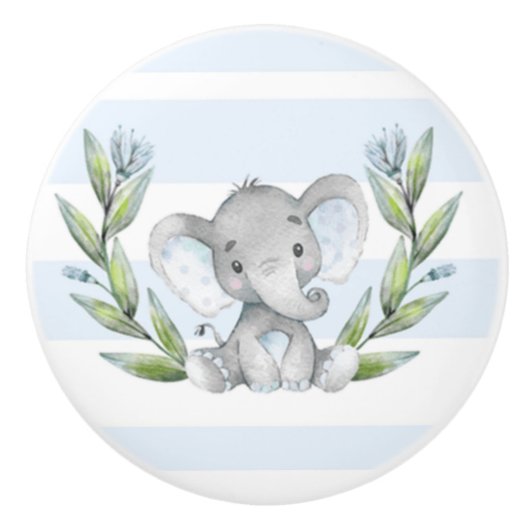 Bouton De Porte En Céramique Aquarelle mignonne éléphant garçon (Devant)
