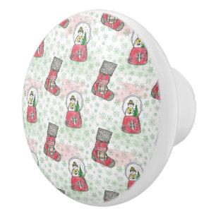 Bouton De Porte En Céramique Aquarelle Noël Snowman