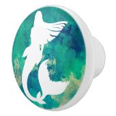 Bouton De Porte En Céramique Aquarelle Océan teintes Sirène Silhouette (Droite)