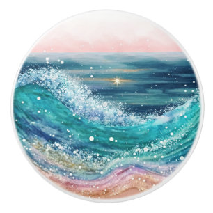 Bouton De Porte En Céramique Aquarelle Ocean Waves
