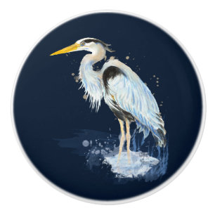 Bouton De Porte En Céramique Aquarelle originale Great Blue Heron Bird