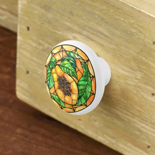 Bouton De Porte En Céramique Aquarelle Papier Vitrail Orange Vert