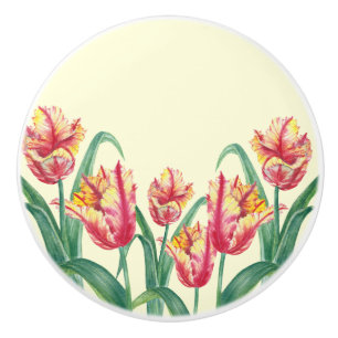 Bouton De Porte En Céramique Aquarelle Perroquet jaune Tulipe Illustration flor