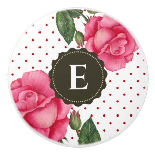 Bouton De Porte En Céramique Aquarelle personnalisée Roses roses rose Monogramm