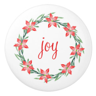 Bouton De Porte En Céramique Aquarelle Poinsettia Feuilles