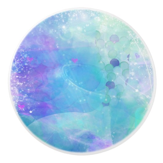 Bouton De Porte En Céramique Aquarelle Queue de sirène Imaginaire enchanté Océa (Devant)