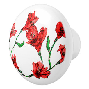 Bouton De Porte En Céramique Aquarelle rouge