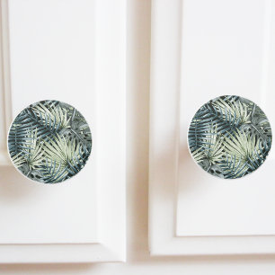 Bouton De Porte En Céramique Aquarelle verte Feuilles tropicaux