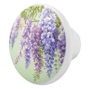 Bouton De Porte En Céramique Aquarelle violette glycine florale lilas botanique
