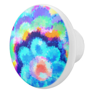 Bouton De Porte En Céramique Aquarelles florales bleues colorées