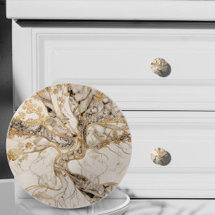 Bouton De Porte En Céramique Arbre de Vie Abstrait en Marbre Blanc