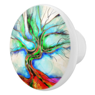 Bouton De Porte En Céramique Arbre de vie - aquarelle, encre et or