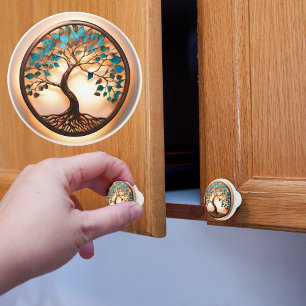 Bouton De Porte En Céramique Arbre de Vie et de Lumière