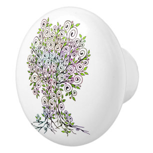 Bouton De Porte En Céramique Arbre de Vie - Feuilles en Spirale Fruits 1