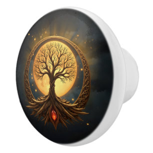 Bouton De Porte En Céramique Arbre de Vie – Illumination au Clair de Lune