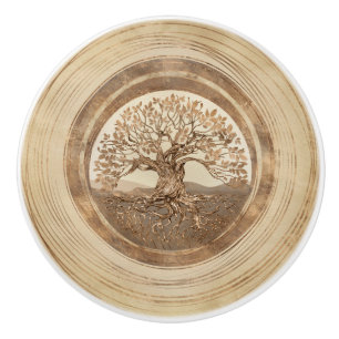 Bouton De Porte En Céramique Arbre de vie - Yggdrasil Pastel Gold