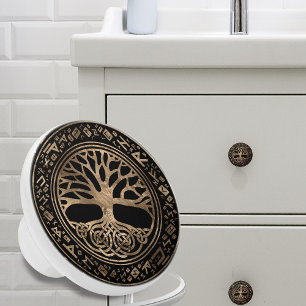 Bouton De Porte En Céramique Arbre de vie - Yggdrasil Runic Motif